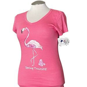 Soft As Grapes Red Socks Team Store‎ Pink Short Sleeve V Neck TShirt